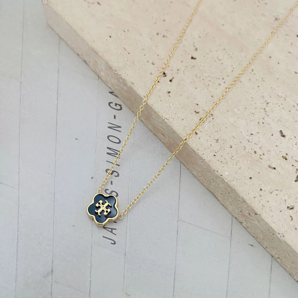 Tory Burch Flower Letter Enamel Necklace